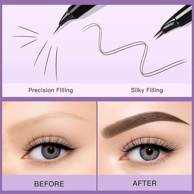 UCANBE Curved Eyebrow Pencils for Women with Spoolie Brush,Dual-Ended Eyebrow Pen with 2-Fork-Tip&Precise Brush-Tip,Microblading Brow Pen for Hair-Like Brows,Waterfool, Long Lasting,Dark Brown