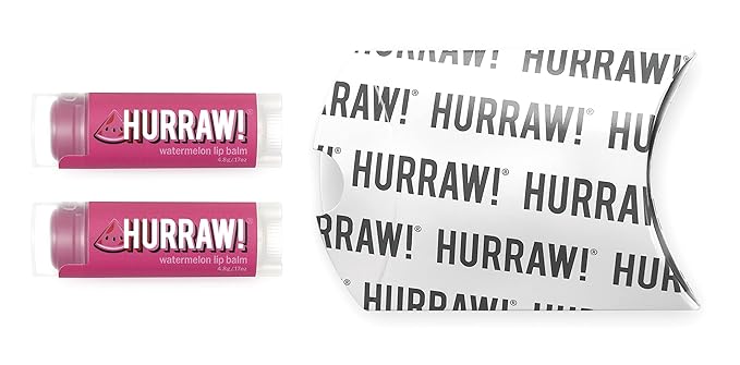 Hurraw! Watermelon Lip Balm, 2 Pack: Organic, Certified Vegan, Cruelty and Gluten Free. Non-GMO, 100% Natural Ingredients. Bee, Shea, Soy and Palm Free. Made in USA
