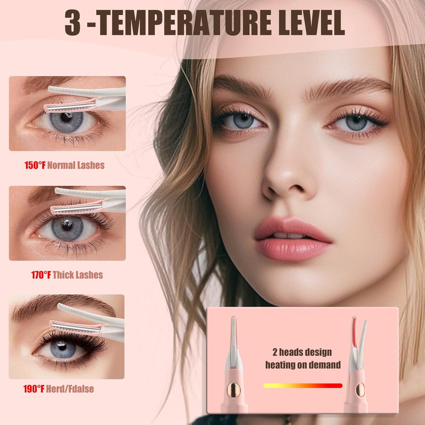 Heated Eyelash Curlers - 2 in 1 Clip- Type Heated lash Curler Best Seller Electric Eyelash Curler LED Display 3 Temp Settings for Makeup Tools USB Rechargeable Natural Curling 24H Long Lasting-Pk C1A