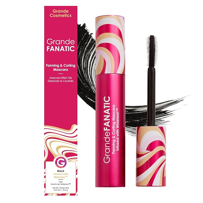 Grande Cosmetics GrandeFANATIC Fanning & Curling Mascara with Conditioning Peptides - for Longer-Looking, Lifted Lashes - Black (0.37 oz)