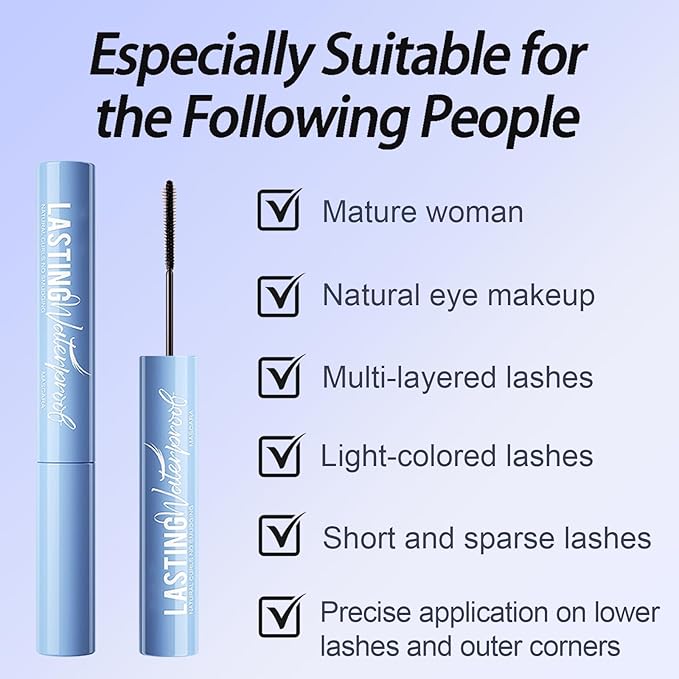 Black Mascara for Fine Short Lashes & Older Women – Smudge-Proof, Clump-Free, Natural Curling, Ultra-Fine Brush Take Care Of Every Tiny Eyelash, Quick-Drying, Easy Removal