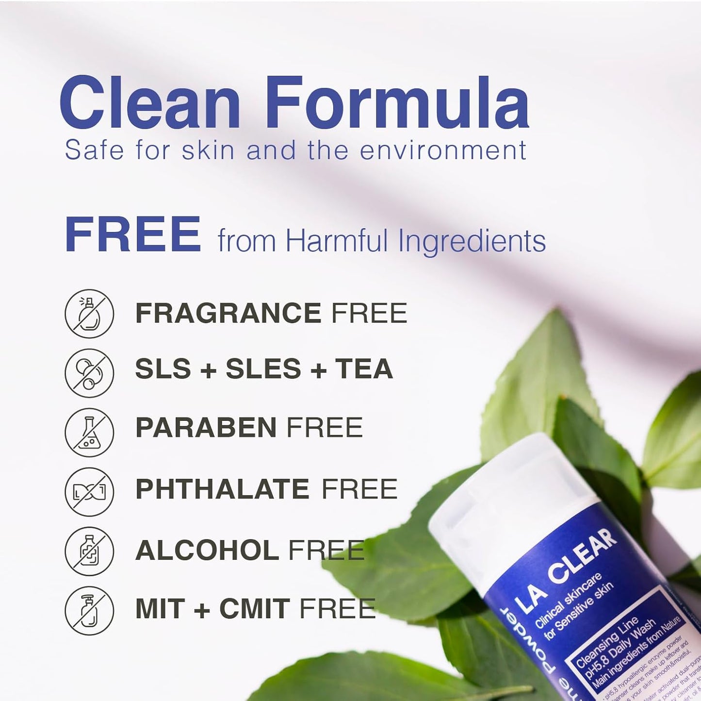 La clear Pure Mild Enzyme Powder Cleanser - Daily Exfoliating Facial Wash for Sensitive/Acne/All Skin Types. Natural Ingredients, pH5.8, Phthalate/Fragrance-Free, 2.5oz