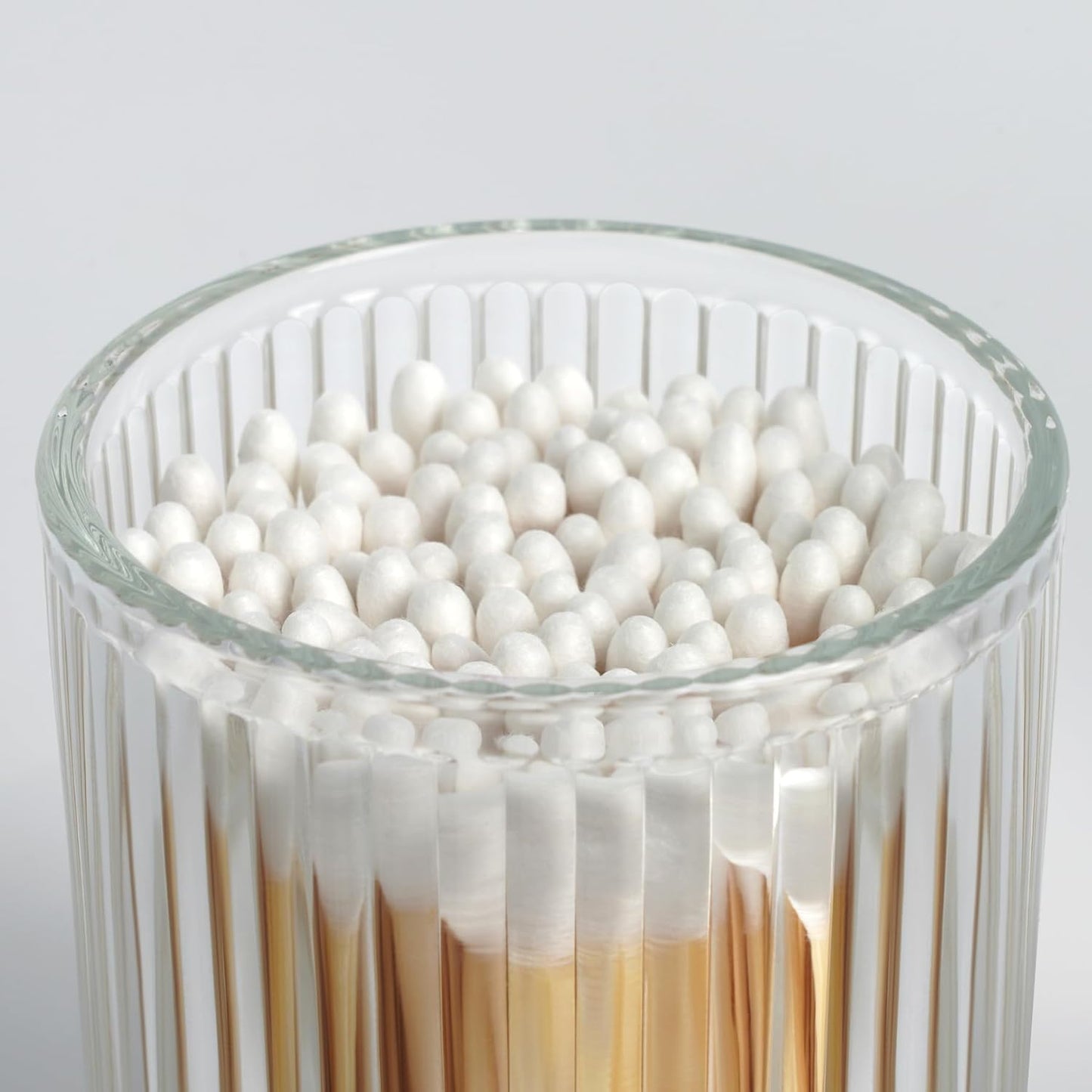 Glass Qtip Holder with Lid,Bathroom Organizer and Storage Jars - Apothecary Jars for Cotton Balls, Cotton Swabs,Pads,Floss Picks,Vanity Organizer,Bathroom Accessories and Countertop Storage Canisters