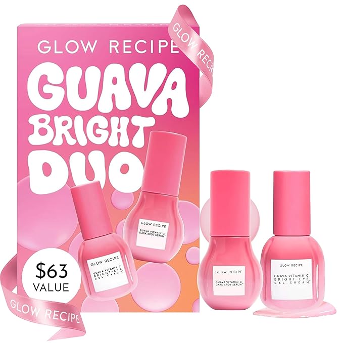 Glow Recipe Guava Brightening Korean Skincare Gift Set - Vitamin C Under Eye Cream Treatment + Hydrating Vitamin C Dark Spot Face Serum with Niacinamide & Peptides, Travel Size (2 Count)