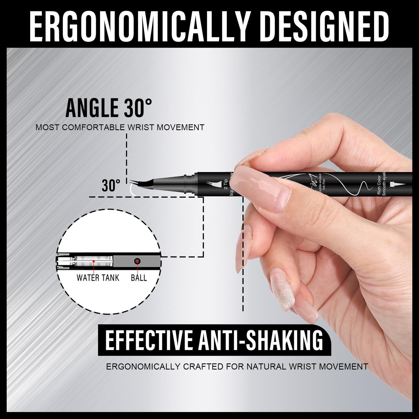 Curved Eyebrow Pencil, 2-in-1 Dual-Ended Eyebrow Pen with Curved Tip and Precise Brush-Tip, Waterproof, Microblading, Long Lasting (Brown)