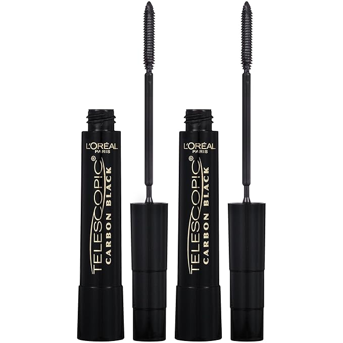L'Oreal Paris Makeup Telescopic Original Lengthening, Lash Separating Mascara with Dual Precision Brush, Washable, Carbon Black, 0.27 Fl Oz., 2 Count