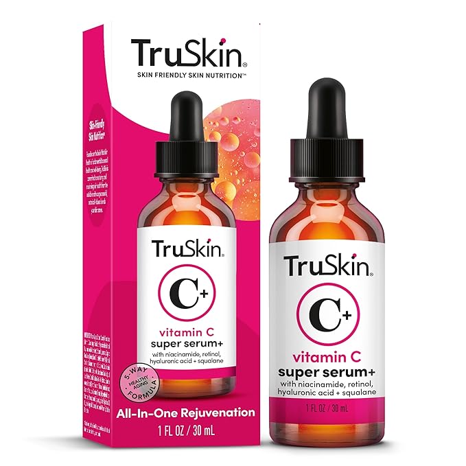 TruSkin Vitamin C Super Serum - Niacinamide, Retinol, Hyaluronic Acid & Squalane - All-in-One Anti Aging Serum for Face – Improve Appearance of Dark Spots, Firmness for Brighter Looking Skin, 1 Fl Oz