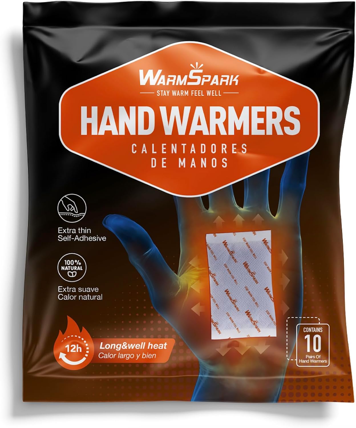 Hand Warmers Disposable Single Use Air Activated Heat Packs for Hands, Toes and Body - Up to 12 Hours of Heat - WarmSpark