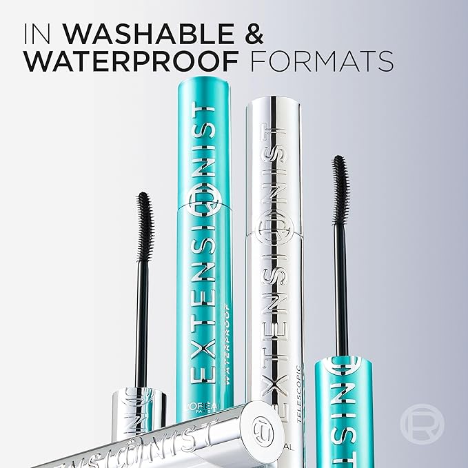 L'Oreal Paris Extensionist Mascara, Lengthening, Volumizing, and Curling Formula For a Lash Extension Eye Makeup Look, Washable Blackest Black