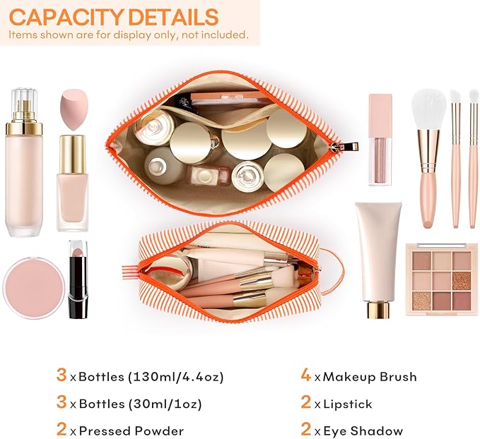 mibasies 2 PCS Initial Makeup Bags for Women: Cosmetic Bag for Travel Toiletry - Personalized Cute Makeup Pouch - Gifts for Grilfriend Wife Moms Bridesmaid - Retirement Travel Gifts - Orange E