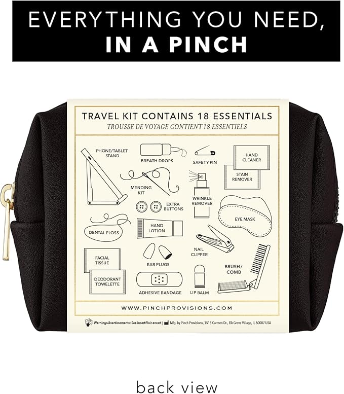 Pinch Provisions Travel Kit, includes 18 Must-Have Emergency Essential Items for Travelling, Ideal Road Trip or Airport Gift for Friends, Family & Peers, Portable Pouch