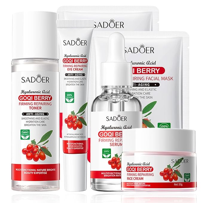 Goji Berry Skincare Sets, 6 In 1 Complete Facial Care Kit Antioxidant, Anti Aging Skin Care Set For Tighten, Lift & Reduce Wrinkles, Goji Berries Face Care Set For Women, Beauty Gift Set For Girls