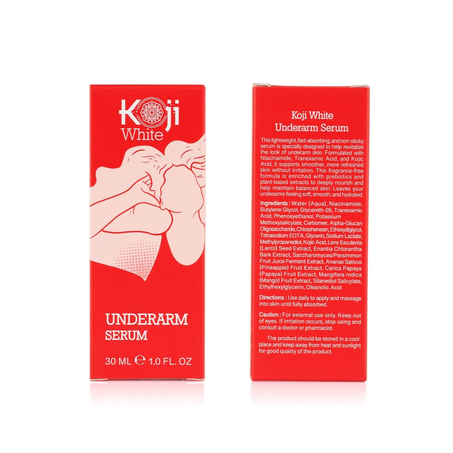 Koji White Underarm Serum for Armpit, Elbows, Knees, Private Areas - Hydrating with Kojic Acid, Niacinamide, Tranexamic Acid, Paraben-Free, Vegan, 1 Fl Oz