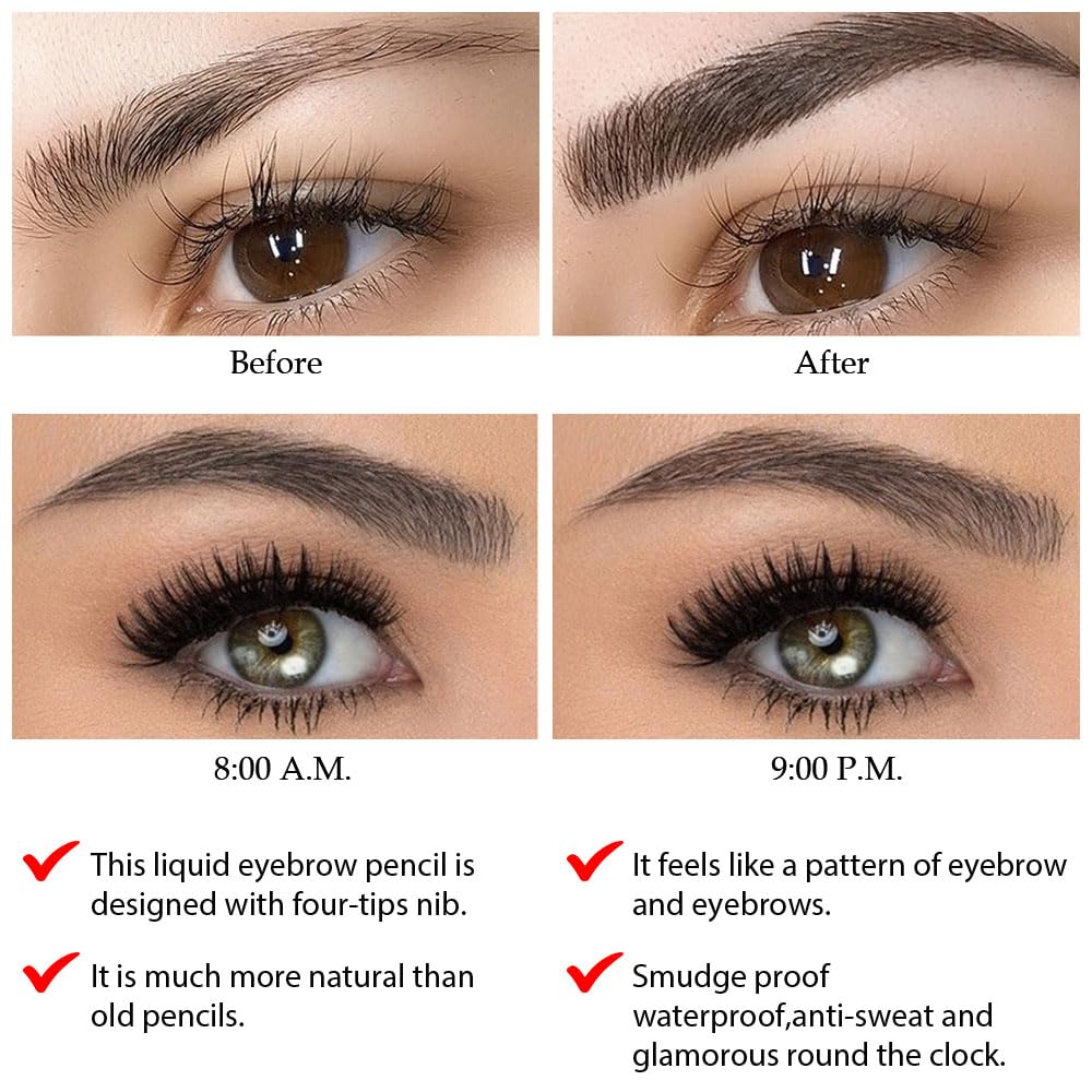 Eyebrow Ink Pencil by Brow Stylist -Micro 4 Point Brow Pen Lift & Snatch Eyebrow Pen Kits with 3 Eyebrow Stencil Long-Lasting Waterproof Natural Eyebrow Hair (1Pc 02# brown)