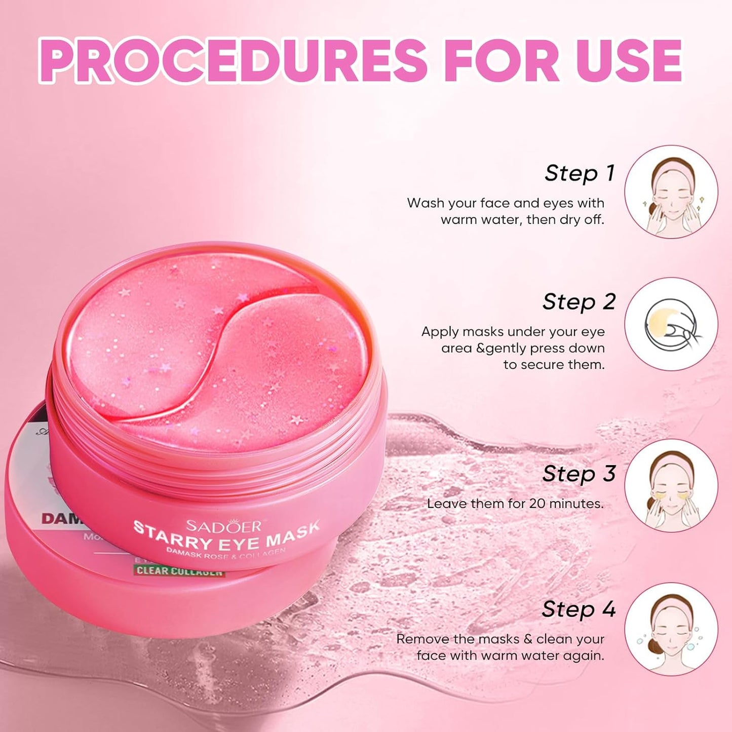 Drmtlgy Eye Masks-120 PCS,Under Eye Patches for Puffy Eyes & Dark Circles Treatments with Hyaluronic Acid,Reduce Wrinkles and Fine Lines Undereye(Rose)