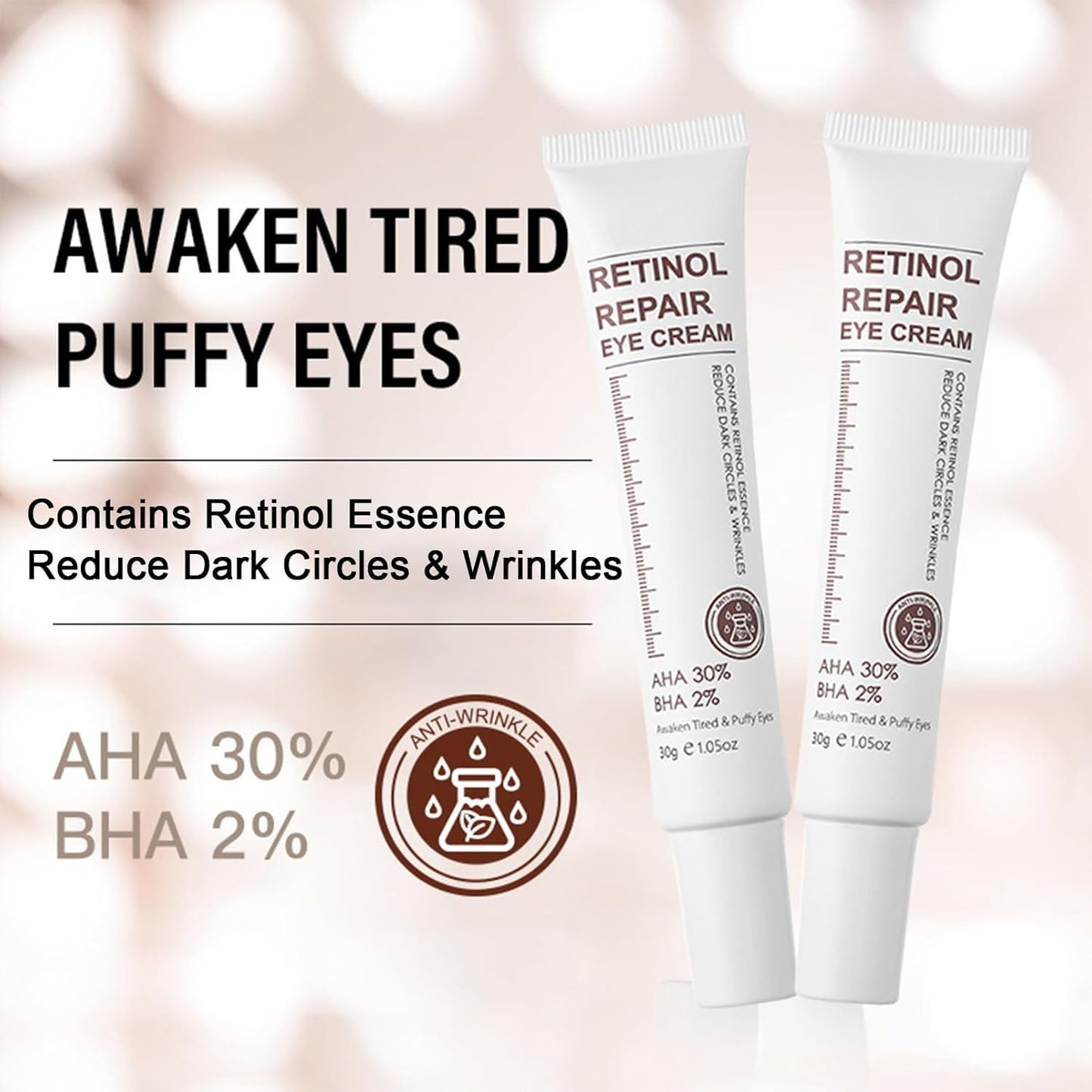 Retinol Eye Cream With Retinol Serum & AHA 30% & BHA 2% -Under Eye Cream For Dark Circles Puffy Eyes -Retinol Anti-Aging Eye Cream For Wrinkles Instant Eye Tightener For Women & Men