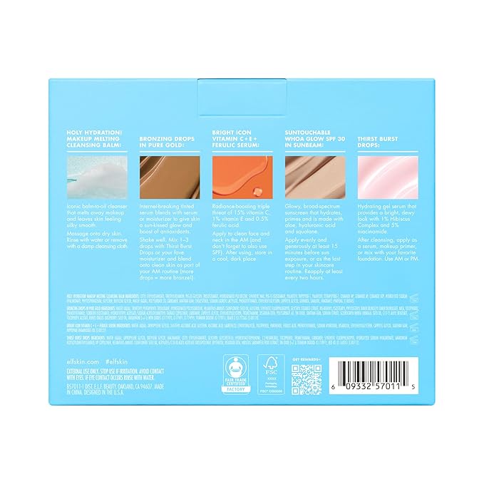 e.l.f. SKIN Best & Obsessed Skincare Kit, Travel-Size Makeup Remover, Sunscreen & Brightening Serums For Glowy Skin, Vegan & Cruelty-Free