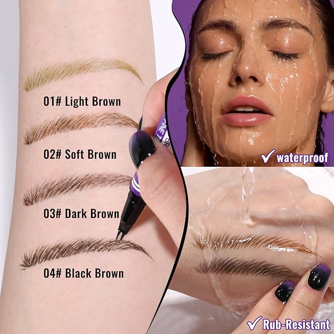 UCANBE Eyebrow Pen, Dual-Curved Eyebrow Pencils for Women, 2-in-1 Brow Pencil with 2-Fork-Tip & Precise Brush-Tip for Natural Hair-Like Brows, Waterproof Microblading Brow Pen Last 24Hrs(Light Brown)