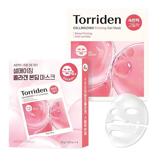 Torriden CELLMAZING Collagen Firming Gel Sheet Mask for Face Only (4 Pack) | Smoother, Firmer-Looking Skin with 5D Collagen Complex | Great Holiday & Christmas Gift Stocking Stuffer