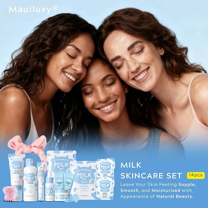 Milk Beauty Gift Set for Women/Girls - Skin Care for Kids Cleaning & Hydrating & Nourish Skincare for Teens 10-12 Ideal for Beginners - Christmas Gifts for Teenage (14Pcs-IN-Gift Box)