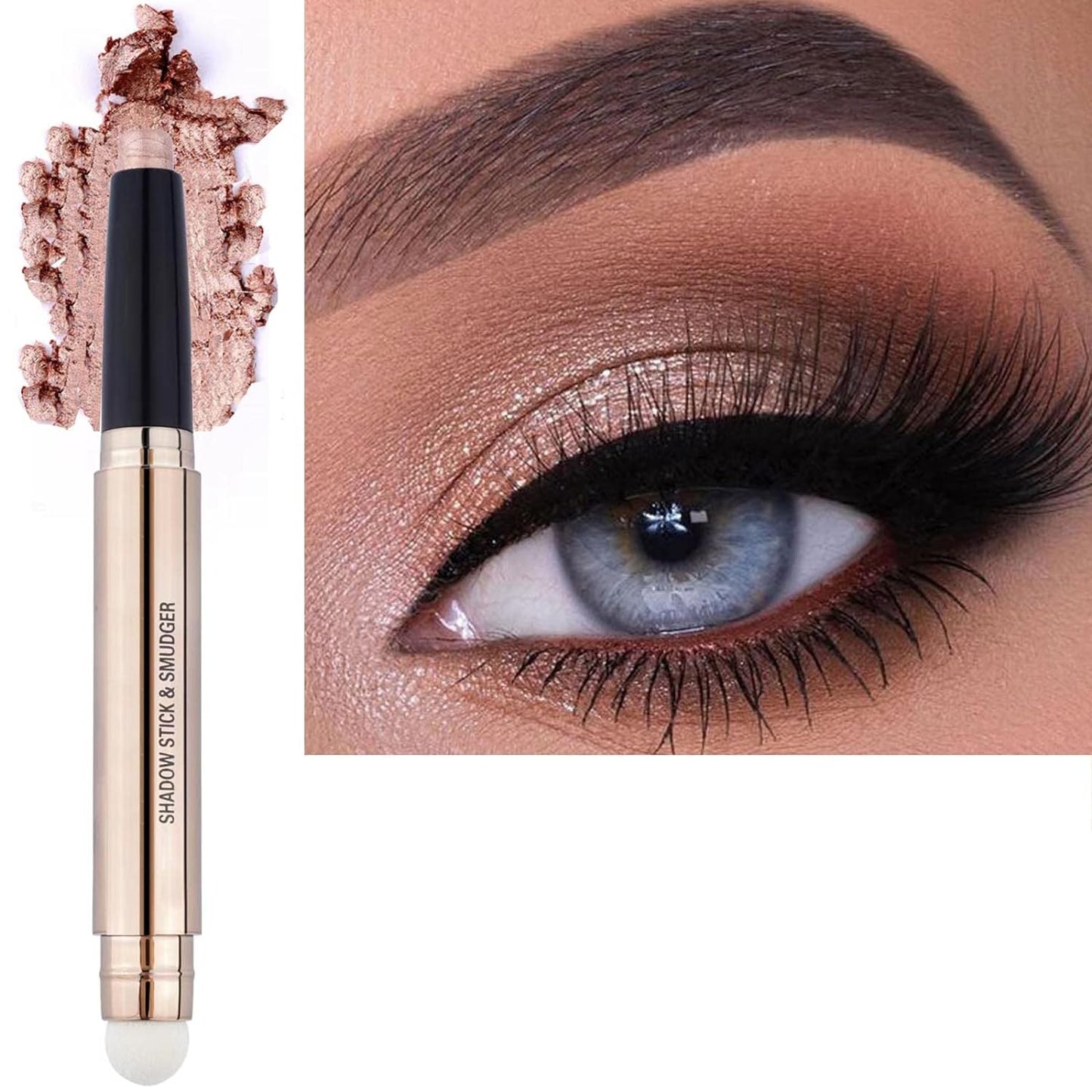 Eyeshadow Stick Nude Rose Gold Makeup, Shimmer Cream Eyeshadow Pencil Crayon, High Pigment Waterproof Long Lasting Eye Shadow Pen, Women Multi-Dimensional Eye Highlighter Stick(Warm Gold #03)