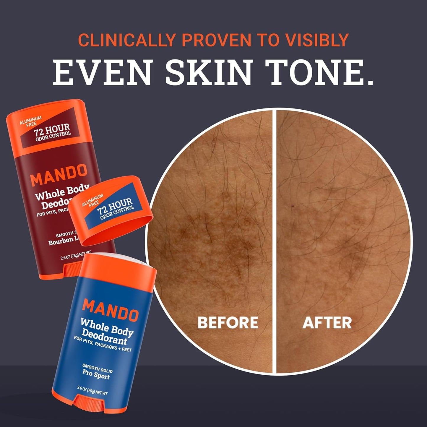 Mando Whole Body Deodorant For Men - Smooth Solid Stick - 72 Hour Odor Control - Aluminum Free, Baking Soda Free, Skin Safe - 2.6 Ounce (Pack of 2) (Bourbon Leather & Pro Sport)