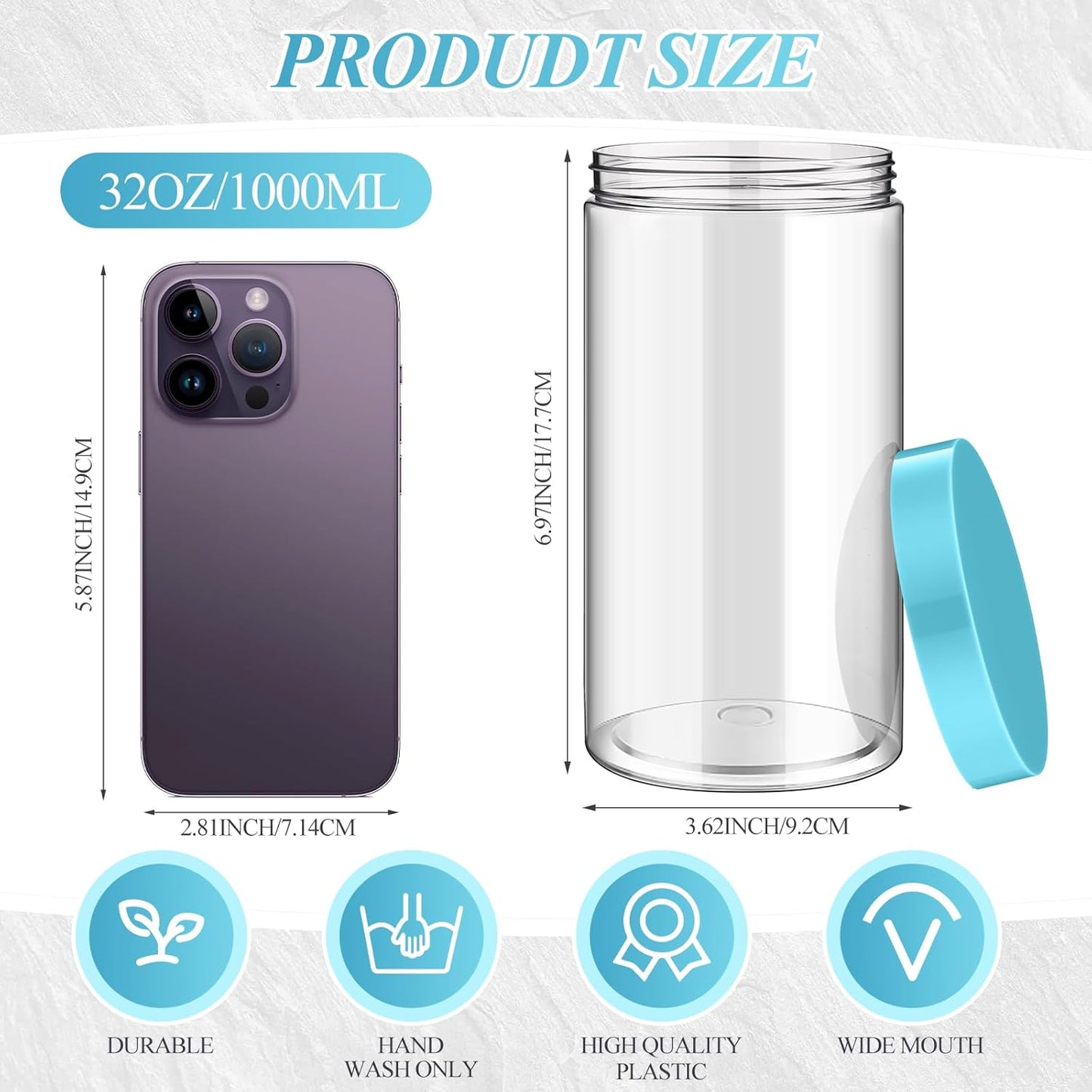 Patelai 4 Pieces Round Wide-mouth Leak Proof Plastic Container Jars with Lids for Travel Storage Makeup Beauty Products Face Creams Oils Salves Ointments DIY Making(32 Ounce,Blue)