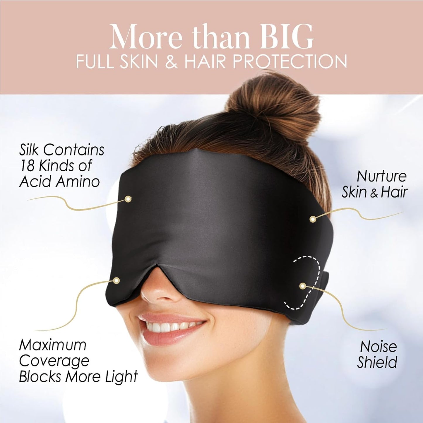 LULUSILK Reversible Mulberry Silk Sleep Mask for Women and Men, Adjustable Real Silk Eye Mask for Sleeping, Black, Pack of 1