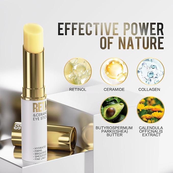 Retinol Eye Stick, Eye Cream for Dark Circles and Puffiness, Eye Brightening Cream for Hydration, Wrinkles in 3-4 Weeks, Travel Portability Anti-Aging Eye Cream for Bags Under Eye Reduces Fine Line