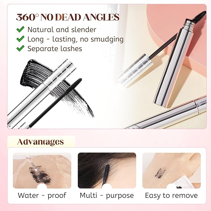 Mascara for Older Women 60 Plus, 2026 New Mascara Volume and Length for Mature Women with Thinning Lashes, Waterproof Non Clumping Long Wear for Eyelash Makeup (Black+Brown)