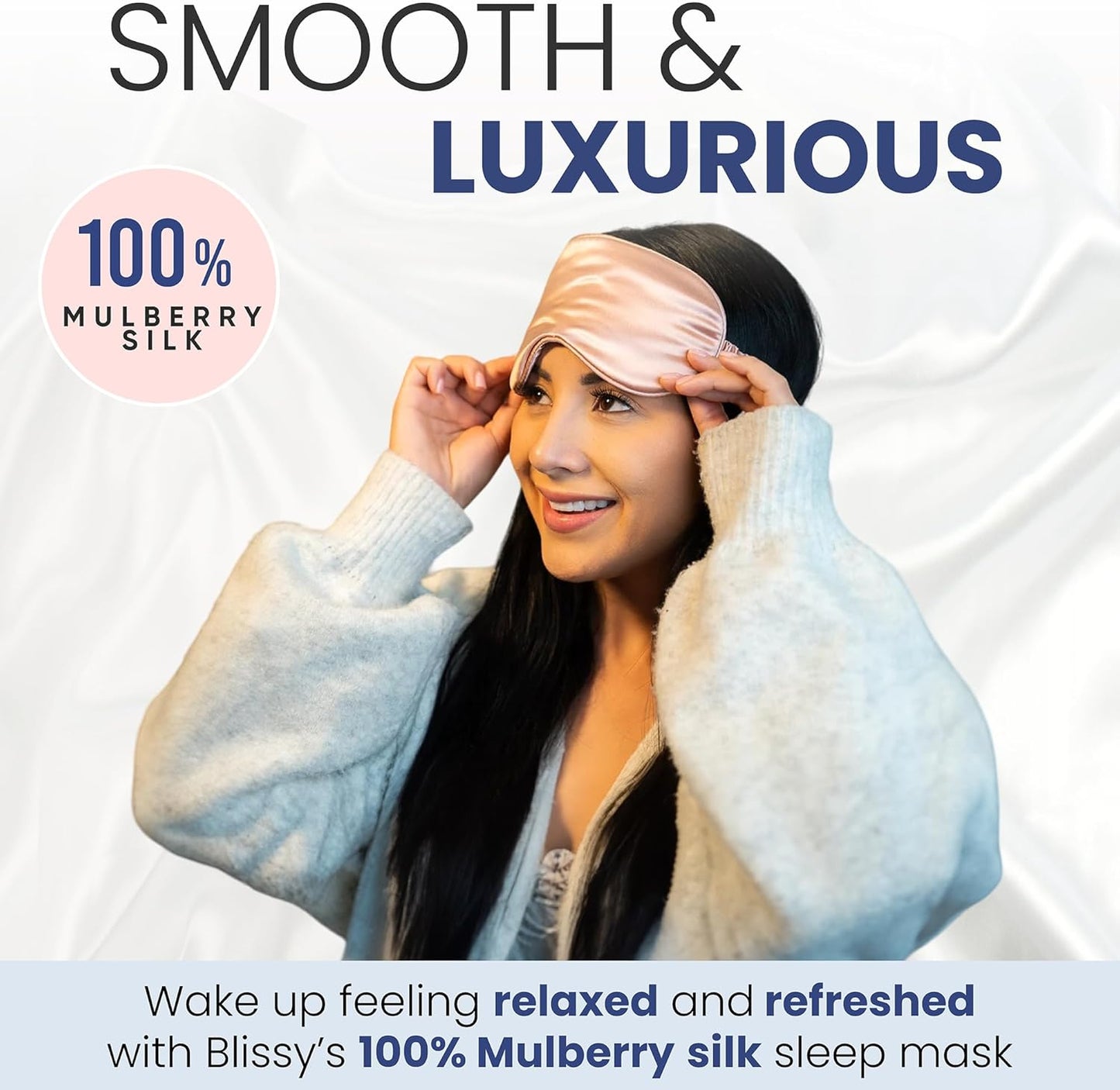 Blissy Silk Sleep Mask - Silk Eye Sleeping Mask for Women & Men for Total Blackout - 100% Pure Mulberry Silk, 22 Momme 6a Fibers - Blindfold Silk Sleep Mask Side Sleeper Eye Cover (Rose)