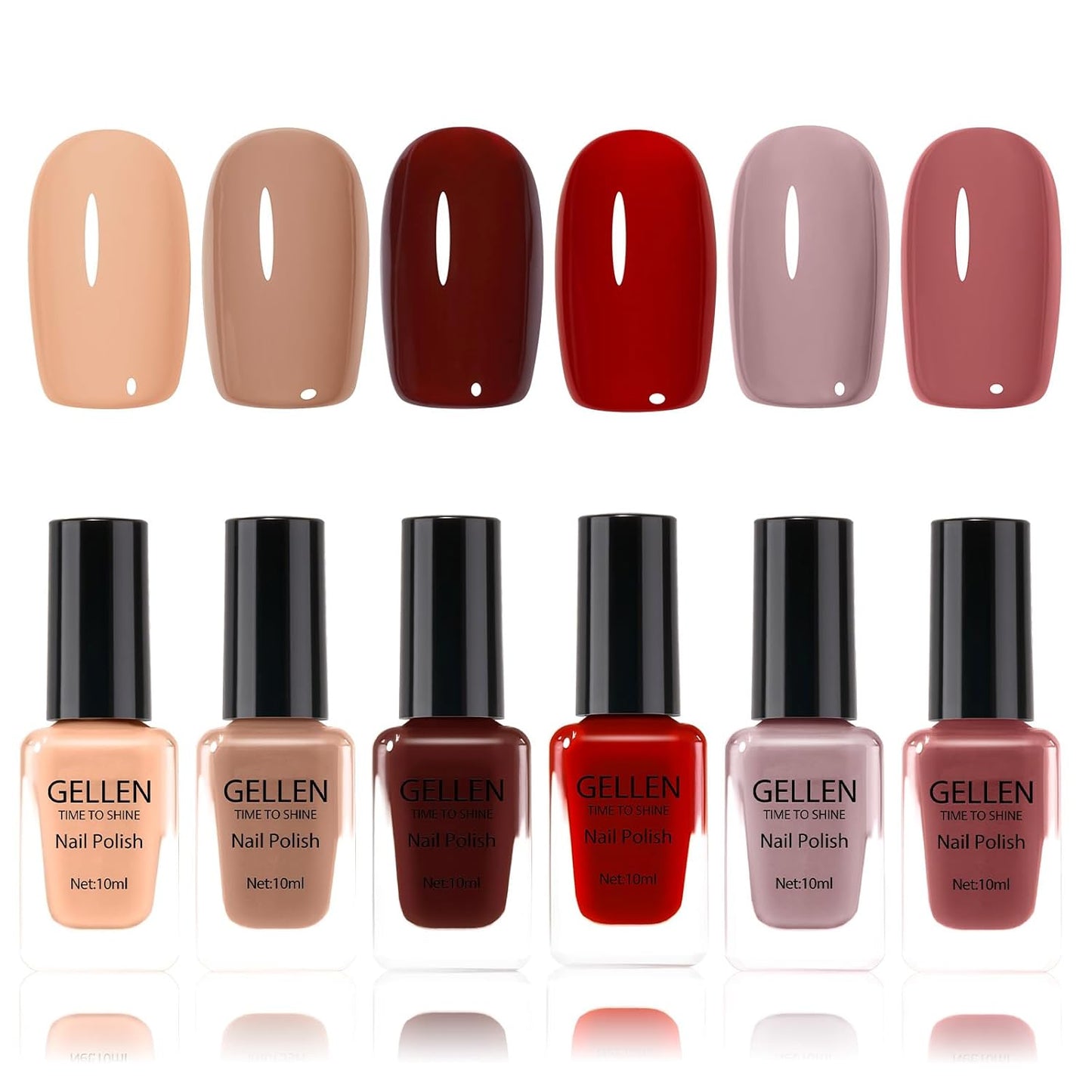GELLEN Nail Polish Set, Nude Red Brown Quick Dry Traditional Regular Nail Polish Fall Winter 6 Colors Set for Fingernails Toe Nails Acrylic Natural Nails Home Salon, Non UV Gel, Hema Free, Non-toxic