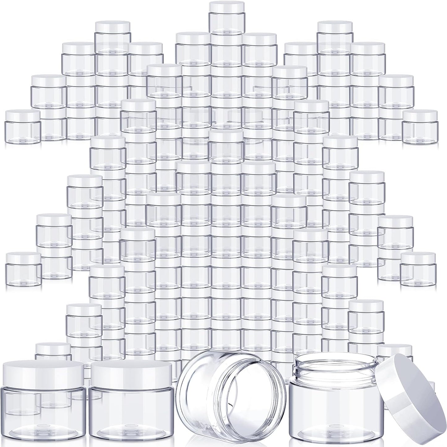 SATINIOR 100 Pcs Plastic Jars with Lids Small Containers Lids Wide Mouth Small Plastic Containers for Lotion Cream Rhinestones Body Butters Travel Storage(8 oz,White)