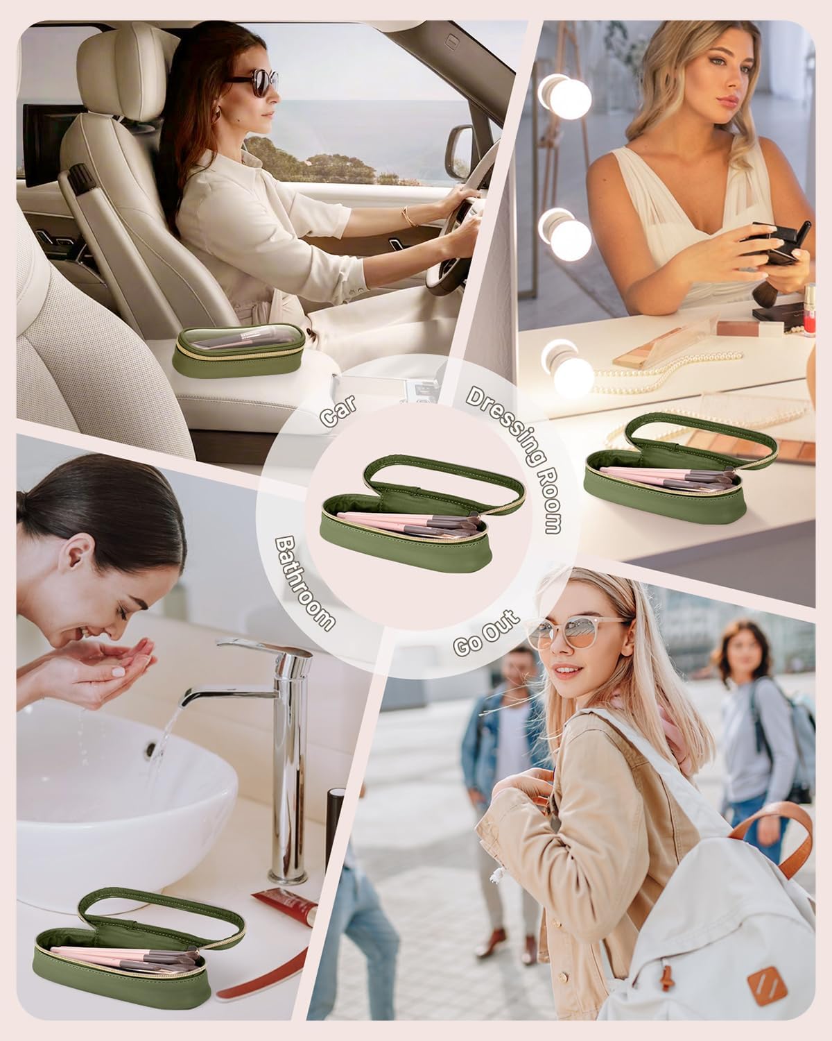 Clear Travel Makeup Brush Holder, Leather Makeup Brush Toiletry Bag, Portable Cosmetic Brush Case, Transparent Waterproof Makeup Brush Storage Bag, Green