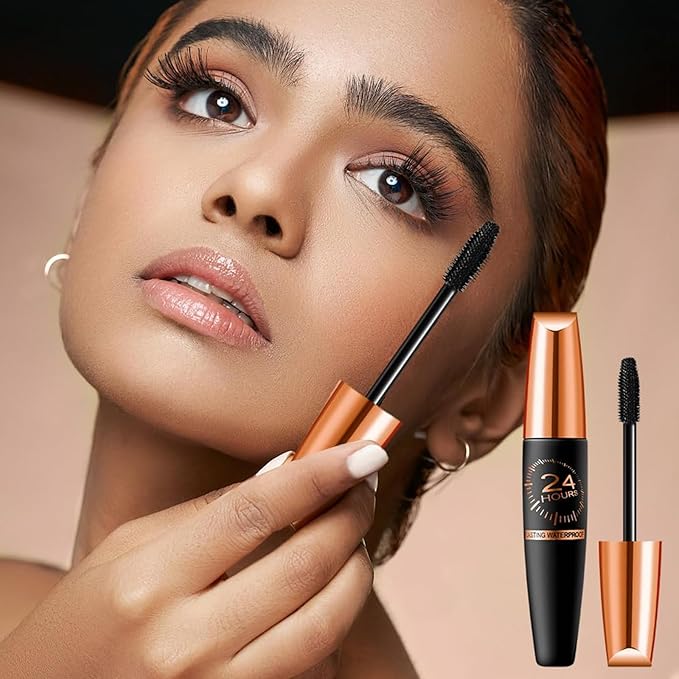 2025 New Waterproof Silk Fibre Thick Mascara, Iron Wand Mascara Curling Eyelashes Iron Mascaras with No Flaking, Long-Lasting 4D Curling Silk Fiber Lash Mascaras for Women Eyes Makeup(2PCS)