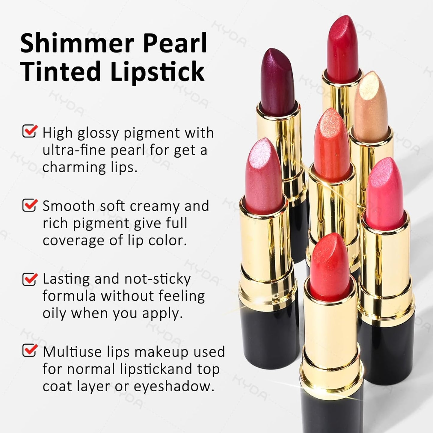 KYDA Purple Shimmer Lipstick, Metallic Pearl Lipstick, Lasting Non-sticky Glitter Lips Color, High Glossy Lips Makeup for Women, Mulberry