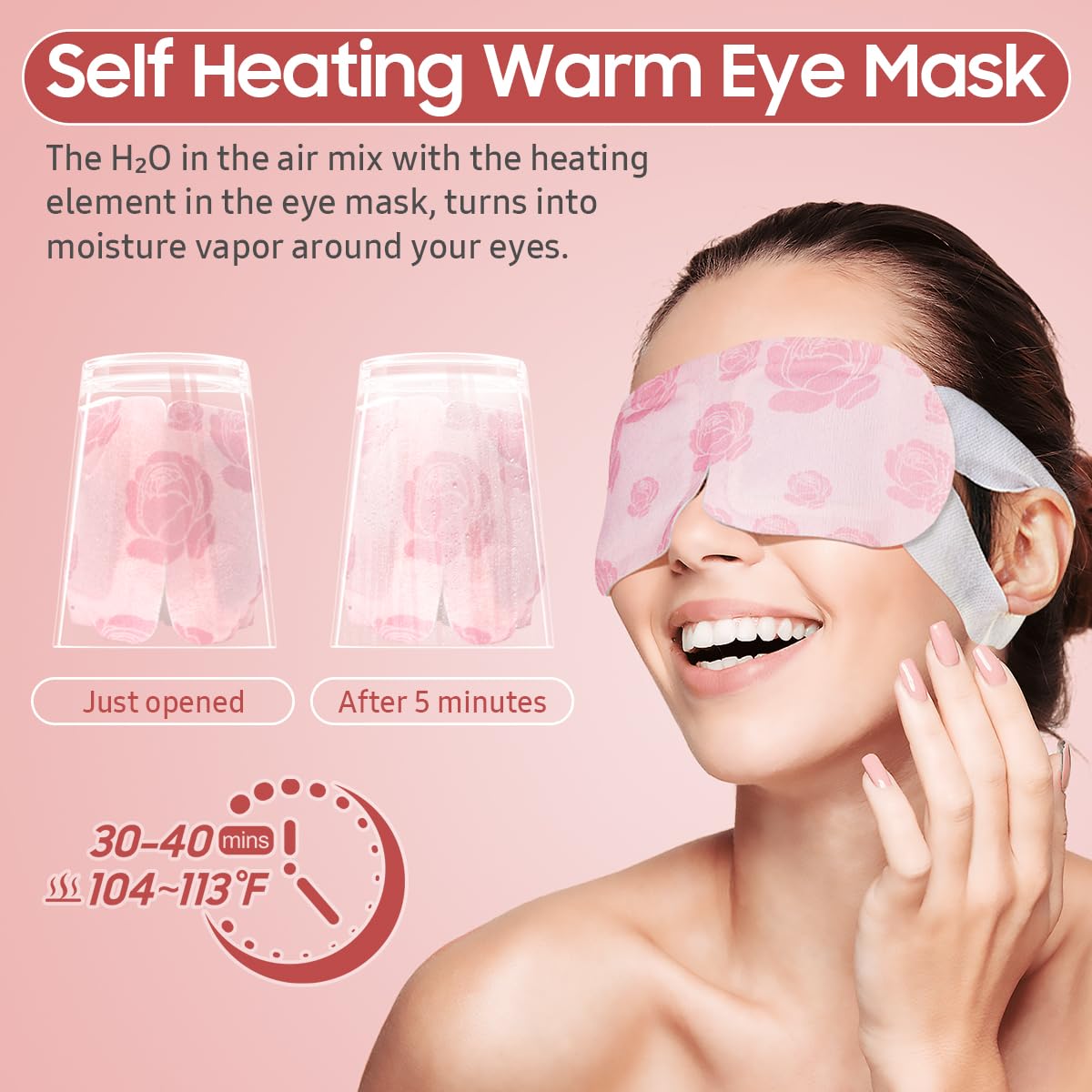 Steam Eye Mask, 20 Packs Heated Eye Mask Warm Compress for Eyes, Disposable Self Heating Eye Mask for Sleep, Spa, Travel Essentials & Relaxation Gifts for Women, Men (Rose)