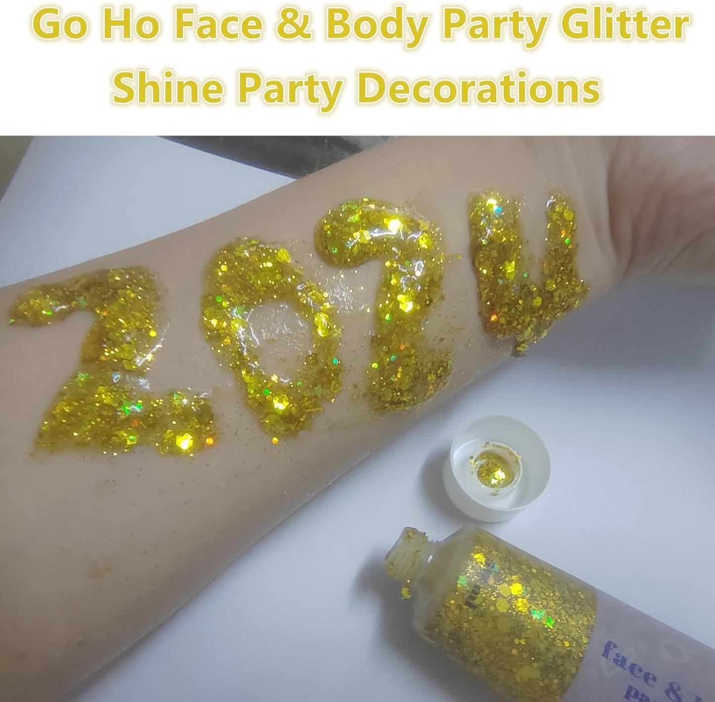 Go Ho White Silver and Gold Face Body Glitter Gel,Holographic Long Lasting Chunky Sequins Glitter Makeup for Singer Concerts,Parties,Performances,Stages,Festival Rave Accessories