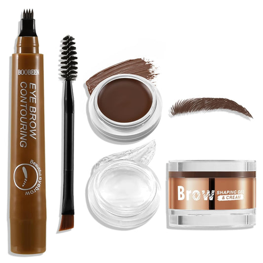Boobeen Waterproof Eyebrow Pencil with Pomade, Brow Gel with Dual-ended Brush, Long-Lasting Natural Hair-Like Brows for All Skin Tones, Brown