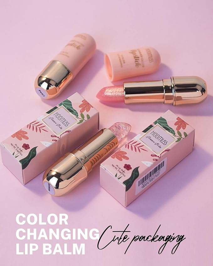 Tinted Lip Balm, Flower Lipstick Tinted Lip Gloss Long Lasting PH Lipstick, Color Changing Lipstick Natural Chapstick, Glitter Pink Shade Lipstick, Red Flower