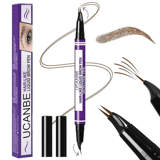 UCANBE Eyebrow Pen, Dual-Curved Eyebrow Pencils for Women, 2-in-1 Brow Pencil with 2-Fork-Tip & Precise Brush-Tip for Natural Hair-Like Brows, Waterproof Microblading Brow Pen Last 24Hrs(Soft Brown)