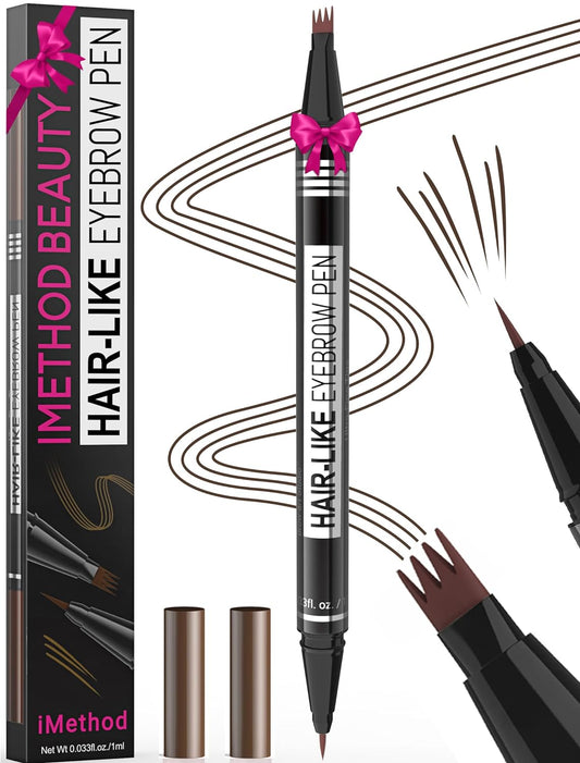 iMethod Microblading Eyebrow Pen - Eyebrow Pencil Magical 2-in-1 Dual-Ended Eye Brow Pencils for Women with 4-Fork-Tip & Precise Brush-Tip Create Natural Hair-Like Brows, Last All-Day, Dark Brown