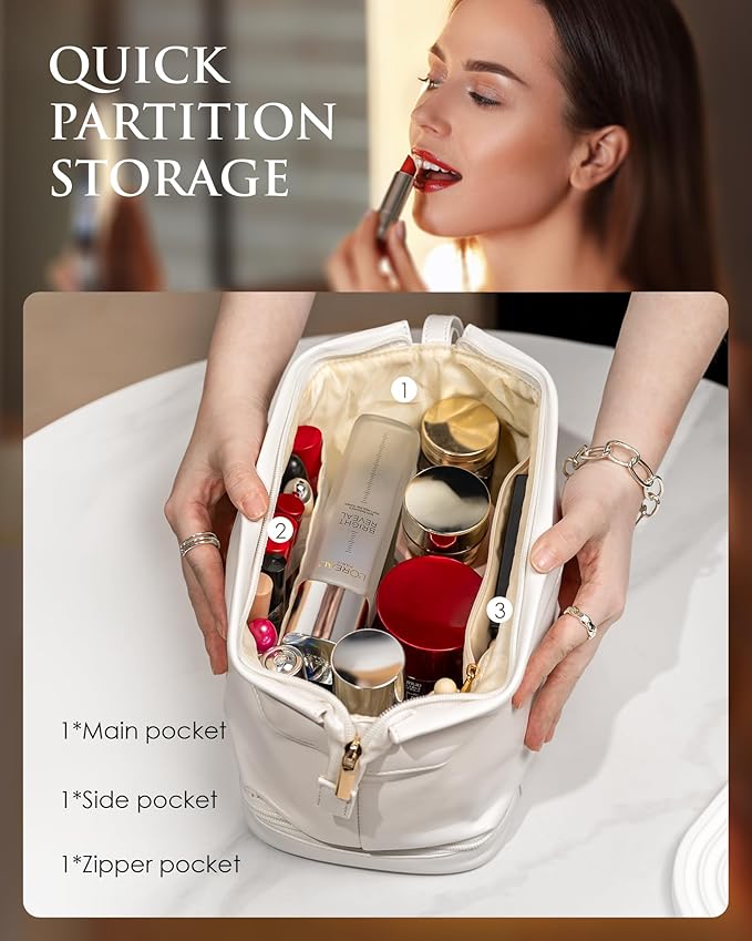 Stocking Stuffers for Women-Birthday Gifts-Teen Girl Gifts Trendy Stuff Initial Makeup Bag for Women, Double Layer Cosmetic Bag with Makeup Brush Organizer, Travel Toiletry Bag,Bride Gift