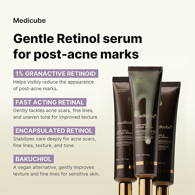 Medicube Deep Reviving Bakuchiol Retinol Facial Serum - Anti-Aging 4th Gen Retinol & Bakuchiol - Targets Fine Lines, Uneven Skin Tone, Blemish Scars - Korean Skin Care, Low Irritant, 1.01 oz