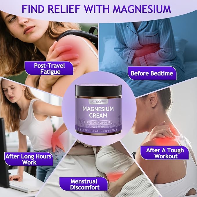 Natural Magnesium Cream for Sleep & Pain Relief – Soothing Magnesium Lotion for Leg Cramps, Muscle Relaxation & Calming – Deep Hydration Nighttime Magnesium Cream for Pain & Sleep Support 4.23 Fl Oz