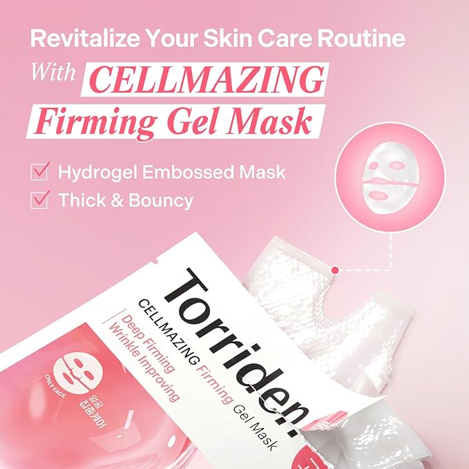 Torriden CELLMAZING Collagen Firming Gel Sheet Mask for Face Only (4 Pack) | Smoother, Firmer-Looking Skin with 5D Collagen Complex | Great Holiday & Christmas Gift Stocking Stuffer