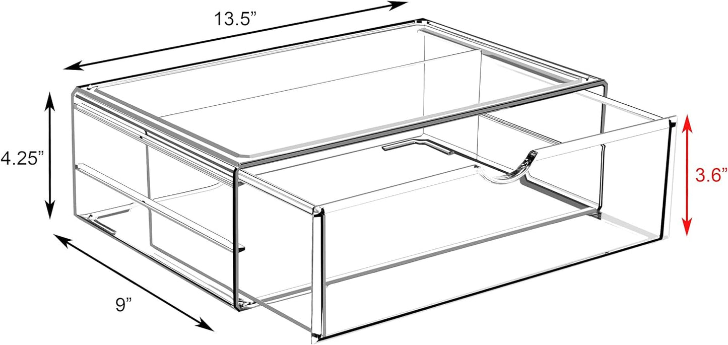 Sorbus Large Stackable Acrylic Drawers - 1 Clear Storage Drawers for Organizing Make up, Nail Polish, Hair Accessories, and Beauty Supplies - Makeup Organizer for Vanity, Bathroom Organizer Countertop