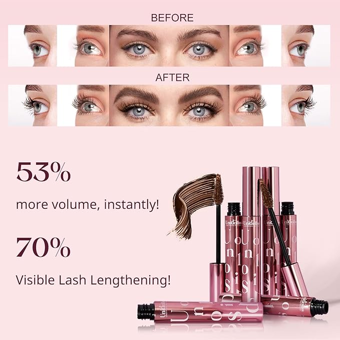 Unidollss Tubing Mascara Volume and Length Black & Brown 2Pcs Set Lengthening Long Lasting All Day, No Smudging, No Clumping, Washable Tubing Mascara for 30+ Women, Gluten-free Safe for Sensitive Eyes