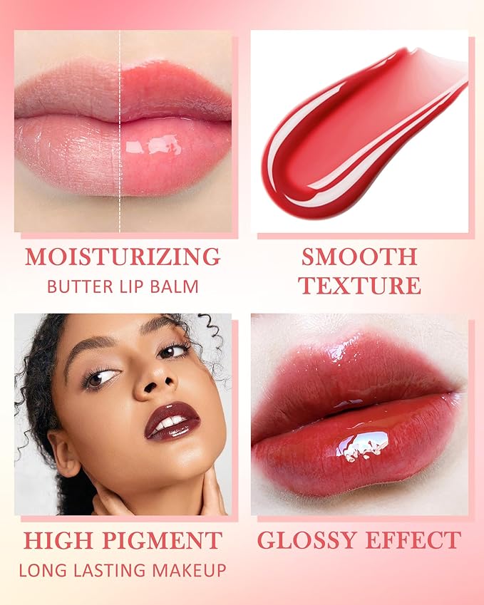 Lip Butter Balm Chrrey, Hydrating Tinted Butter Lip Gloss,Clear Lip Mask Lip Care Moisturizer, Smooth Lip Treatment Balm,Non-Sticky Jelly Glow Reviver Fat Lip Oil, Women’s Day Makeup Gift for Women-05