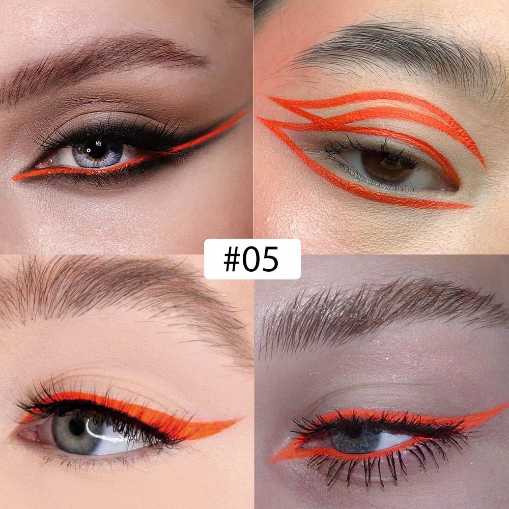 evpct 1Pcs Orange Red Liquid Eyeliner Waterproof Orange Red Eye Liners for Women, Eyes Wing Eyeliner Stamps Shapes Colored Eyeliner delineador de ojos a prueba de agua contra el agua blanco para ojos